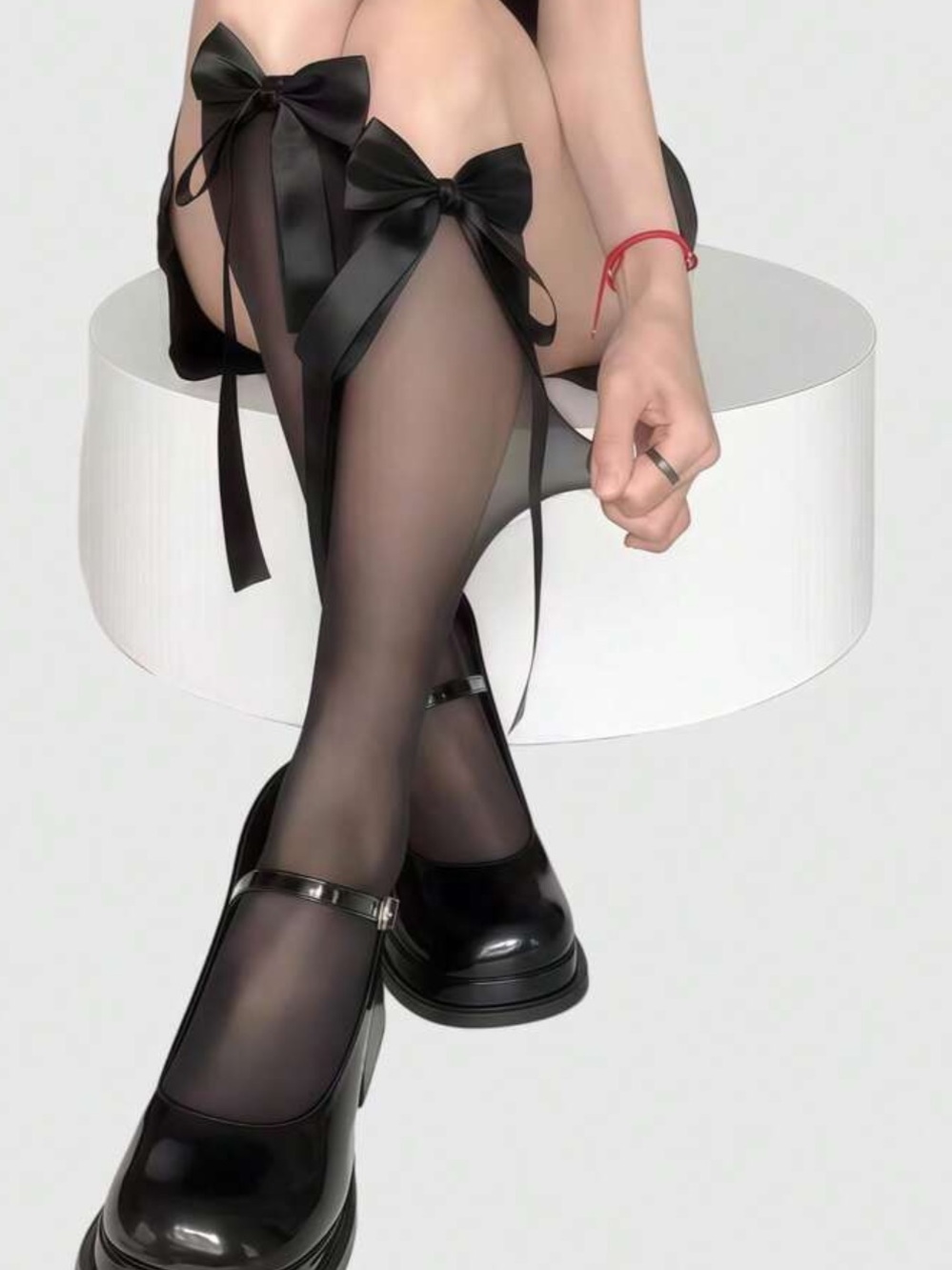 Black Sheer Thigh-Highs with Satin Bow Detail - Women Accessories